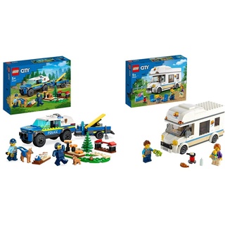 LEGO 60369 City Mobiles Polizeihunde-Training, Polizeiauto-Spielzeug mit Anhänger, Hunde- und Welpenfiguren & 60283 City Ferien-Wohnmobil Spielzeug, Wohnmobil Spielset, Sommerferien-Spielzeug