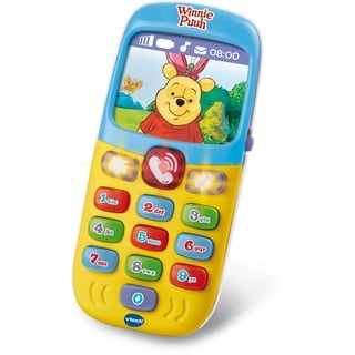 VTech Winnie Puuh Lernhandy – Mit den Originalstimmen von Winnie Puuh und seinen Freunden sowie spannenden Lernspielen – Für Kinder von 9-36 Monaten, Gelb