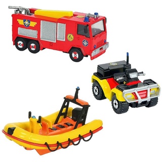 Dickie 203099629 Toys Feuerwehrmann Sam 3 Pack, Set mit 3 verschiedenen Metallfahrzeugen, Spielzeugautos mit Freilauf, Jupiter/Mercury/Neptune, Venus/Hydrus/Wallaby, 2-Fach Sortiert