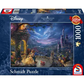 Schmidt Spiele 59484 Thomas Kinkade, Disney Die Schöne und das Biest, Tanz im Mondlicht, 1000 Teile Puzzle