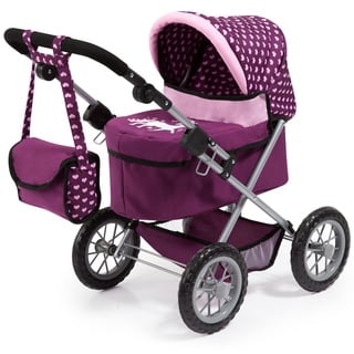 Bayer Design - 13037AA Puppenwagen Trendy, höhenverstellbar, zusammenklappbar, mit Umhängetasche und integriertem Einkaufskorb, 67 cm x 41 cm x 68 cm, Pflaume, Lila, Rosa