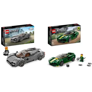 LEGO 76907 Speed Champions Lotus Evija, Bausatz für Modellauto & 76915 Speed Champions Pagani Utopia Rennwagen und Spielzeug-Modellbausatz