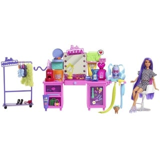 Barbie GYJ70 Extra Spielset mit exklusiver Puppe, Hündchen & 45+ Teile, Spielzeug ab 3 Jahren