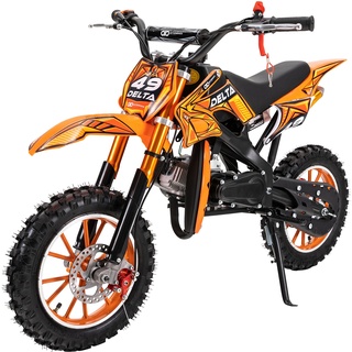 Kinder-Crossbike Delta, Benzin-Kindermotorrad, 49 ccm, bis zu 40 km/h, Scheibenbremsen, ab 5 Jahren (Orange)