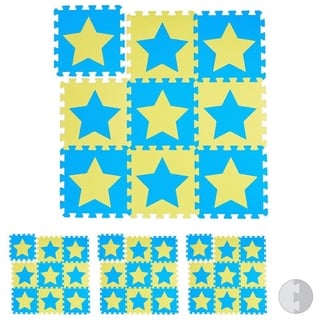 relaxdays Spielmatte 36 x Puzzlematte Sterne blau-gelb blau|gelb