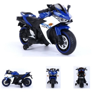 ES-Toys Elektro-Kindermotorrad Kinder Elektromotorrad 888, Belastbarkeit 25 kg, Musikfunktion, Stützräder, LED-Scheinwerfer blau