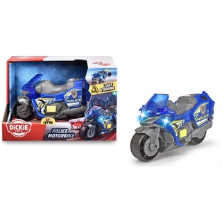 Dickie Toys – Polizei Motorrad – Spielzeug Motorrad für Kinder ab 3 Jahren, mit Licht- und Soundeffekte, Freilauf, ausklappbares Warnschild, 15 cm lang, 203302031, Mehrfarbig