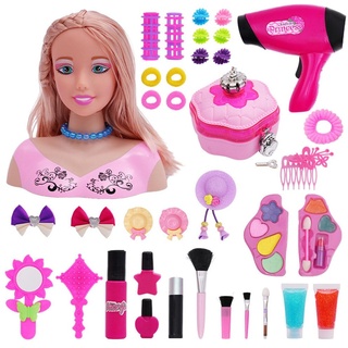 Amecon Schminkköpfe & Frisierköpfe mit Haartrockner, Kosmetik Zubehör für Kinder Mädchen, 39 Stück Styling Head Spielzeug, 2023 Weihnachten Geschenk