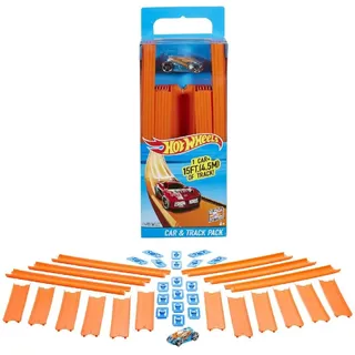 Hot Wheels Bahn Track Builder, Trackteile & Verbindungsstücke (36 Teile) für Autorennbahnen der Hot Wheels Autos, inkl. 1 Spielzeugauto, Auto Spielzeug, Spielzeug ab 4 Jahre, BHT77