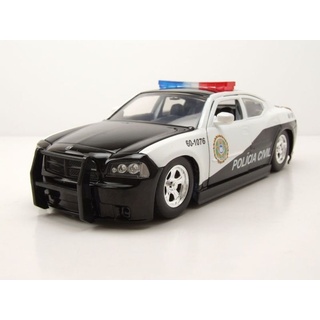 JADA Modellauto Dodge Charger Police 2006 weiß schwarz Fast & Furious Modellauto 1:24, Maßstab 1:24