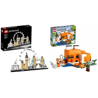 LEGO Architecture London Set & 21178 Minecraft Die Fuchs-Lodge, Spielzeug für Jungen und Mädchen ab 8 Jahren mit Figuren von ertrunkenem Zombie und Tieren, Kinderspielzeug