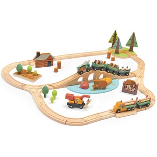 Tender Leaf Toys Eisenbahn Wald mit Zubehör (Holzspielzeug, Material Holz, Kinderspielzeug, fördert die Feinmotorik, Bunt) 7508702