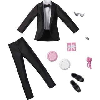 Mattel - Barbie Ken Fashion 2-Pack, Groom Outfit for Ken Doll with Tuxedo, Shoes, Watch, Gift, Wedding Cake with Tray & Bouquet