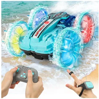 Ophy RC-Auto Amphibienfahrzeug Ferngesteuertes Auto,Spielzeug-Auto (Geschenke Spielzeug ab 3+ Jahre, Amphibien Wasserdichter RC Stunt Auto), 4WD 360° Drehbares Gestensensor Stunt RC mit Lichtern blau