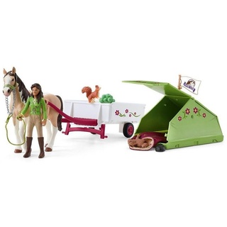 Schleich® Spielfigur Horse Club Sarahs Campingausflug, Spielset mit Pferdefigur Anhänger Schlafsack grün
