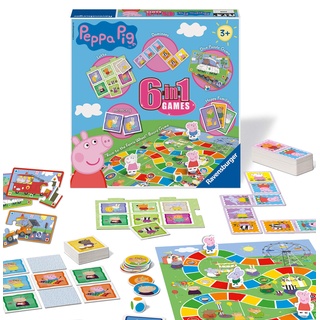 Ravensburger Peppa Pig 6-in-1 Spiele-Kompendium für Kinder und Familien ab 3 Jahren – Bingo, Domino, Schlangen und Leitern, Schachen, Spielkarten und Erinnerungsspiel