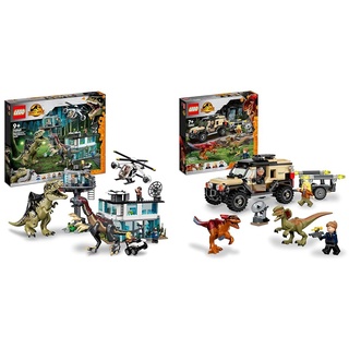LEGO 76949 Jurassic World Giganotosaurus & Therizinosaurus Angriff & 76951 Jurassic World Pyroraptor & Dilophosaurus Transport,Dinosaurier Spielzeug, Spielzeugauto Off-Roader mit Dino Figur ab 7 Jahre