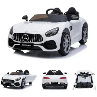 ES-Toys Elektro-Kinderauto Kinder Elektroauto Zweisitzer, Belastbarkeit 50 kg, Mercedes AMG GT EVA-Reifen, Stoßdämpfer schwarz|weiß