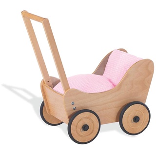 Pinolino Puppenwagen Sarah, aus Holz, mit Bremssystem, Lauflernhilfe mit gummierten Holzrädern, für Kinder von 1 – 6 Jahren, natur