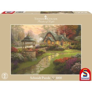 Schmidt Spiele Puzzle 1000 Teile Puzzle Thomas Kinkade Haus mit Brunnen 58463, 1000 Puzzleteile