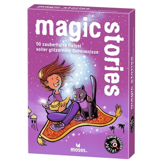 moses. 101221 Black Stories Junior – Magic Stories, 50 Zauberhafte Rätsel voller glitzernder Geheimnisse, Das Rätsel Kartenspiel für Kinder ab 8 Jahren, 9,4 cm x 13,3 cm