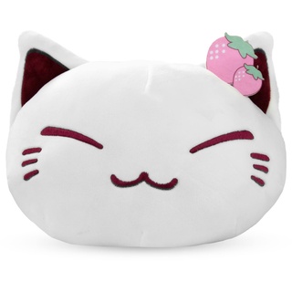 Nemu Nemo Neko Kuscheltier Mocchi in Weiß Super Soft mit Erdbeere Manga Anime Otaku Kawaii Stofftier Plüschtier Plush Cat Katze Merchandise zum Kuscheln Original aus Japan Höhe 25cm und Breite 34cm