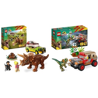 LEGO 76959 Jurassic Park Triceratops-Forschung & 76958 Jurassic Park Hinterhalt des Dilophosaurus, Dinosaurier Spielzeug Set mit Figur und Jeep für Kinder ab 6 Jahren