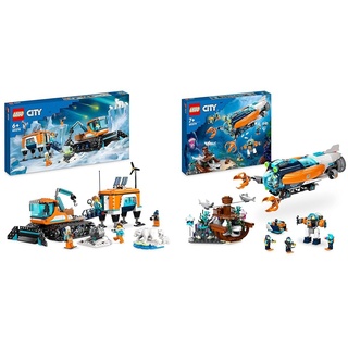 LEGO 60378 City Arktis-Schneepflug mit mobilem Labor & 60379 City Forscher-U-Boot Spielzeug, Unterwasser-Set mit Drohne