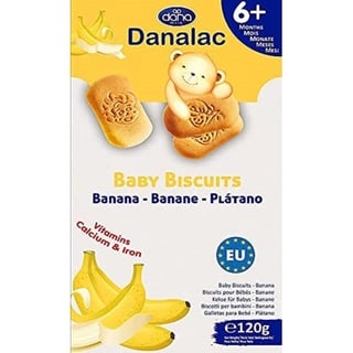 Danalac Babykekse Banane, 120 g Snacks und Nahrung für Kleinkinder ab 6 Monaten mit Kalzium, Eisen und Vitaminen