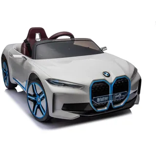 Elektro Kinderfahrzeug Design wie BMW i4 - lizenziert - 12V7A Akku, 2 Motoren- 2,4Ghz Fernsteuerung, MP3, Ledersitz+Eva (Weiss)