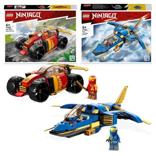 LEGO 71784 NINJAGO Jays Donner-Jet EVO, ab 7 Jahren & 71780 NINJAGO Kais Ninja-Rennwagen EVO 2in1 Rennwagen Spielzeug zu Geländewagen-Fahrzeug, ab 6 Jahren