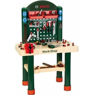 Klein Theo 8461 Bosch Workshop - Arbeitsplatte in Holzoptik mit Lernfunktion und Nagelspiel - Mit Werkzeugen und Zubehör - Spielzeug für Kinder ab 3 Jahren, Grün, Holzfarben