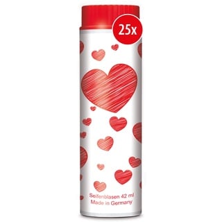 PUSTEFIX Seifenblasen Set I 25 x Klassik 42ml Valentinstag Herzen I Bunte Herz Bubbles Made in Germany I Seifenblasen für Hochzeit, Kindergeburtstag, Standesamt, Polterabend I 25 x 42 ml Vorteilspack