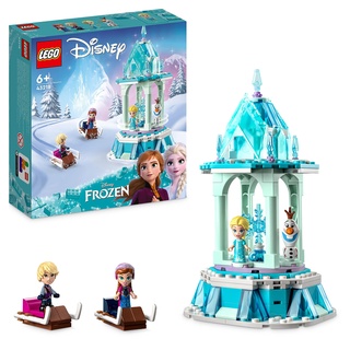 LEGO Disney Princess Annas und Elsas magisches Karussell, Die Eiskönigin Spielzeug, Inspiriert vom Frozen Eispalast mit 3 ikonischen Mikro-Puppen-Figuren und Olaf-Figur 43218