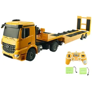 efaso RC-LKW E562 - XXL 100cm RC Tieflader Mercedes-Benz Arocs 1:20 - Licht&Sound, / Laderampe / Ab- & Ankoppelfunktion per Fernsteuerung gelb