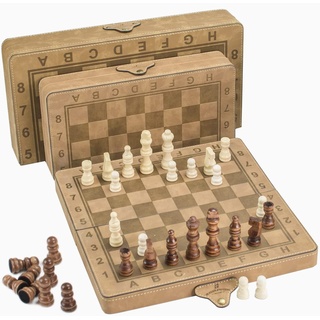 Schachspiel Holz Hochwertig Schachbrett Holz Reiseschach Magnetisch Chess Board Chess Set Schachbrett Magnetisch(15 Zoll)
