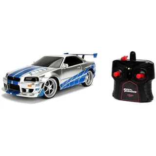 Jada Toys Fast & Furious RC-Auto, 2002 Nissan Skyline GT-R, R34, Ferngesteuertes Auto, Turbofunktion, 2-Kanal Funkfernbedienung, USB-Ladefunktion, inkl. Batterien, 1:16, blau/silber, silber/ blau, 253206007