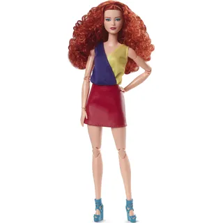 Barbie Looks - Puppe mit roten Locken, Colorblock-Outfit mit Minirock, bewegliche Körperform, für Styling, Posieren und Fotografieren, für Kinder ab 3 Jahren, HJW80