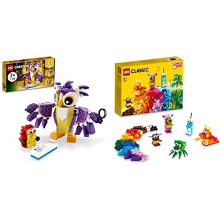 LEGO 31125 Creator 3-in-1 Wald-Fabelwesen: Hase - Eule - Eichhörnchen, Set mit Tierfiguren zum Bauen, Spielzeug ab 7 Jahre & 11017 Classic Kreative Monster Kreativ-Set Steinen, ab 4 Jahre