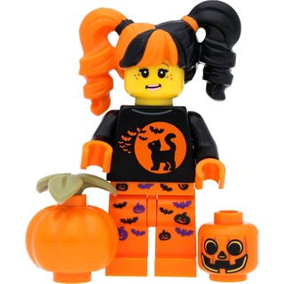 LEGO Minifigur Mädchen im Halloween Kostüm (Katzenmotiv) mit Kürbissen