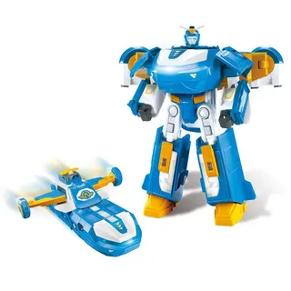 Super Wings Hörspielfigur 3-in-1 Welt-Flugzeug – Verwandelnder Roboter, Transformer-Spielzeug, (1-St), mit Licht- und Soundeffekten, inklusive 2'' Transform-a-Bot Jett blau