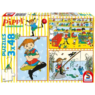 Schmidt Spiele 56445 Pippi Langstrumpf, Ich Mache Mir die Welt, wie sie Mir gefällt, 3x48 Teile Kinderpuzzle, Normal