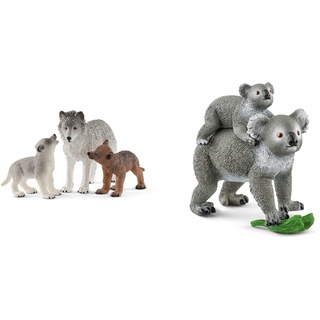 SCHLEICH 42472 Wolfsmutter mit Welpen, für Kinder ab 3+ Jahren, WILD Life - Spielfigur & 42566 Koala Mutter mit Baby, für Kinder ab 3+ Jahren, WILD Life - Spielset