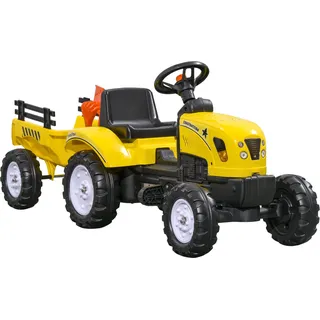 HOMCOM Trettraktor mit Anhänger Tretauto Traktor Kindertrettraktor Spielfahrzeug für 3-jährige Kinder Metall Gelb 133 x 42 x 51 cm   Aosom