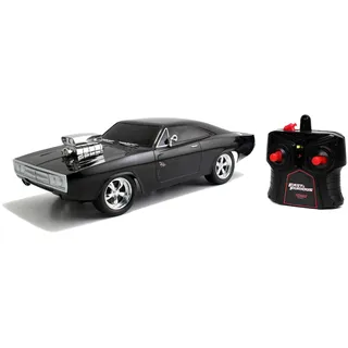 Jada Toys 7/253203019 Fast & Furious RC Auto Dom's 1970 Dodge Charger Street, Ferngesteuertes Auto mit 2-Kanal Funksteuerung, Turbofunktion, Maßstab 1:24, ab 6 Jahren, schwarz