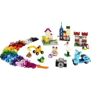 LEGO Classic Große Bausteine-Box, Konstruktionsspielzeug für Mädchen und Jungen mit Aufbewahrungsbox, enthält bunte LEGO Steine, Reifen, Türen... - Beige