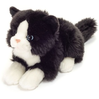 Teddy-Hermann - Katze liegend schwarz/weiß, 20 cm