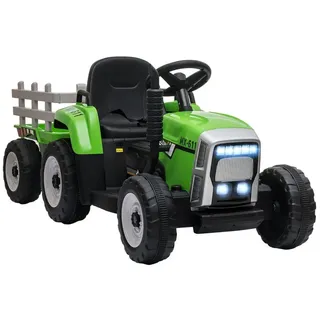 HOMCOM Elektro-Kinderauto Elektrischer Traktor, mit Anhänger, mit Fernbedienung, Belastbarkeit 30 kg, (2-tlg), für Garten, Balkon, Grün grün