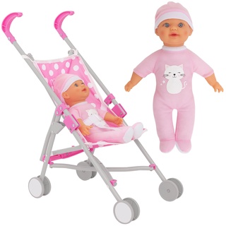 Dolly Tots Einzelner Puppenwagen mit Puppe ab 2 Jahre| Spielzeug Puppenbuggy | Puppen Buggy Faltbar| Mit Passender Puppe | Puppenwagen ab 2 Jahre