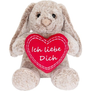 BRUBAKER Hase Kuscheltier mit Herz Rot und Schlappohren - Ich Liebe Dich - 28 cm Plüschhasen Geschenk - Stofftier Kuschelhase - Plüschtier Grau B...
